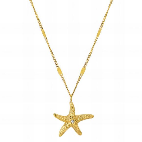 18K Gold Plated Women's Starfish Necklace with Cubic Zirconia Center Waterproof - Picture 1 of 12